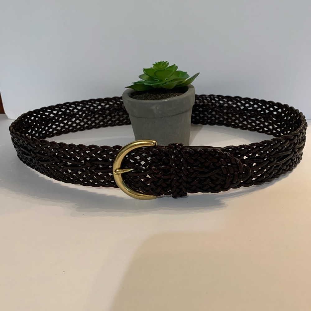 Coach Dark Brown Braided Leather Belt